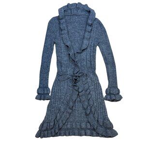 Y2K Made in Italy Mohair Wool Blend Ruffle Flyaway Tie Cardigan XS/S